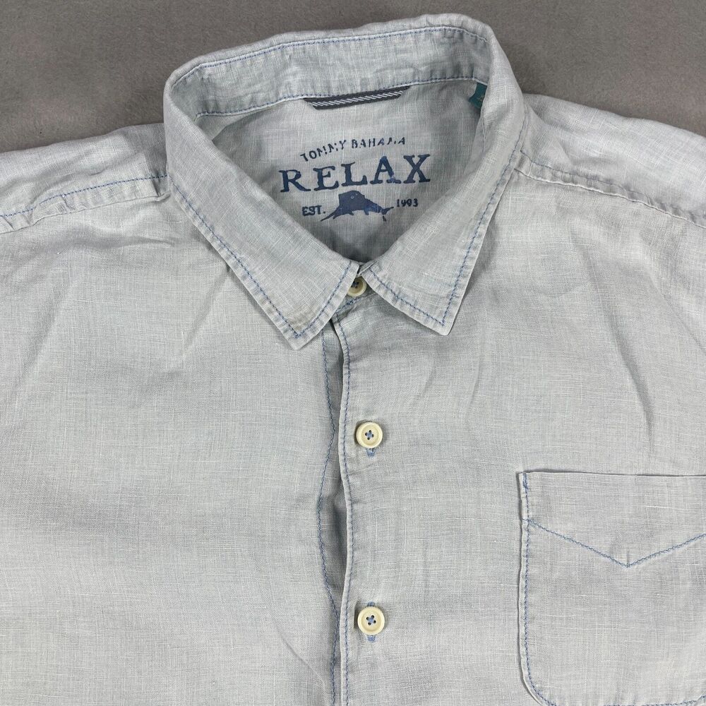 Tommy Bahama Relax Button Up Shirt Men's‎ 2XL Light Blue Pure Linen Long Sleeve - Picture 2 of 13